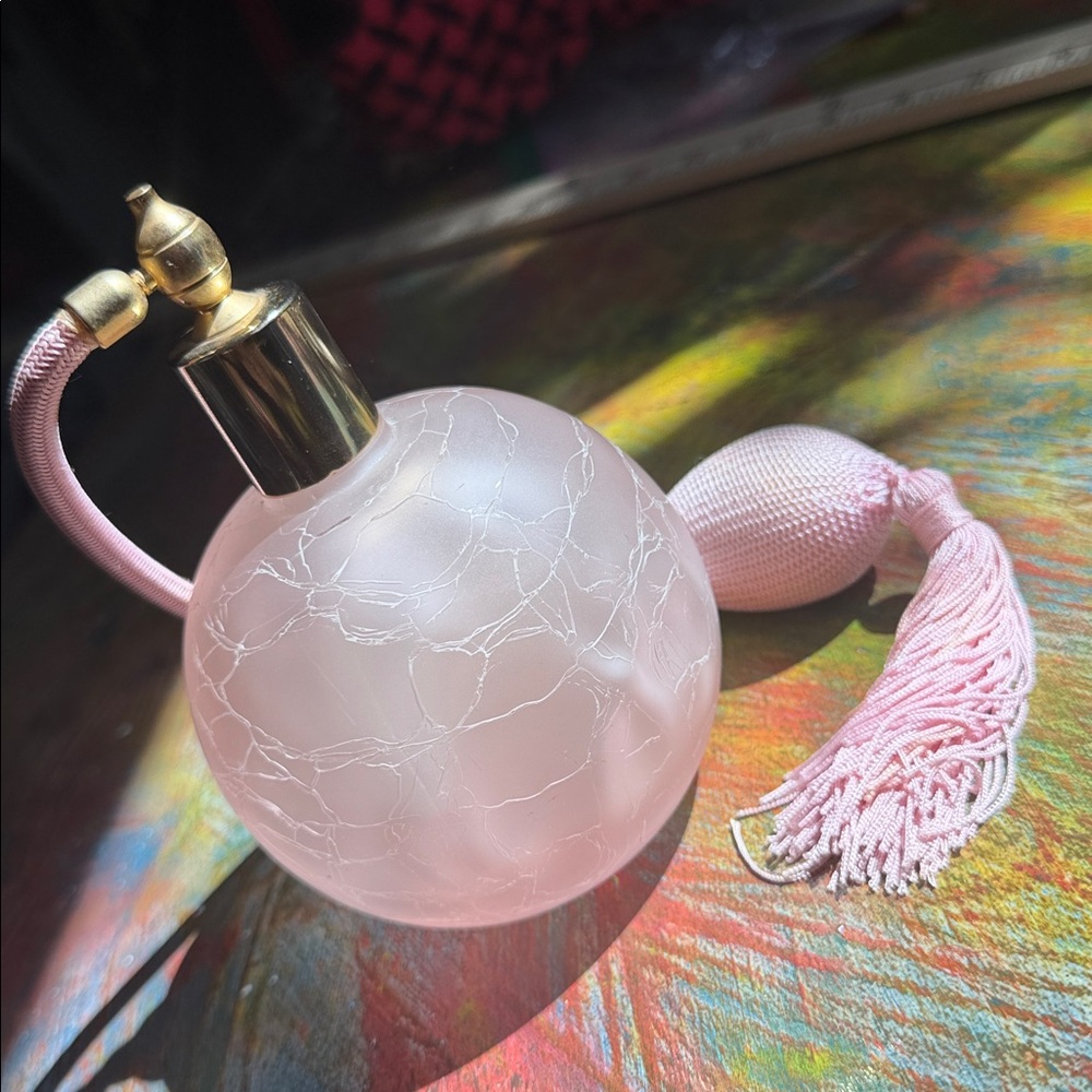 Pink Glass Perfume Atomizer refillable bottle w. pink bulb and tassel sprayer